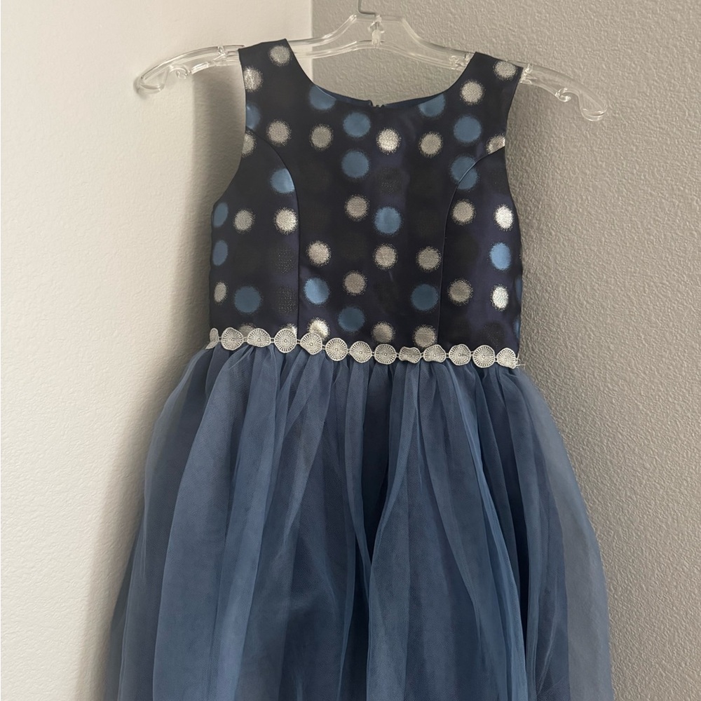 Pippa & Julie Navy and Silver Polka Dot Dress